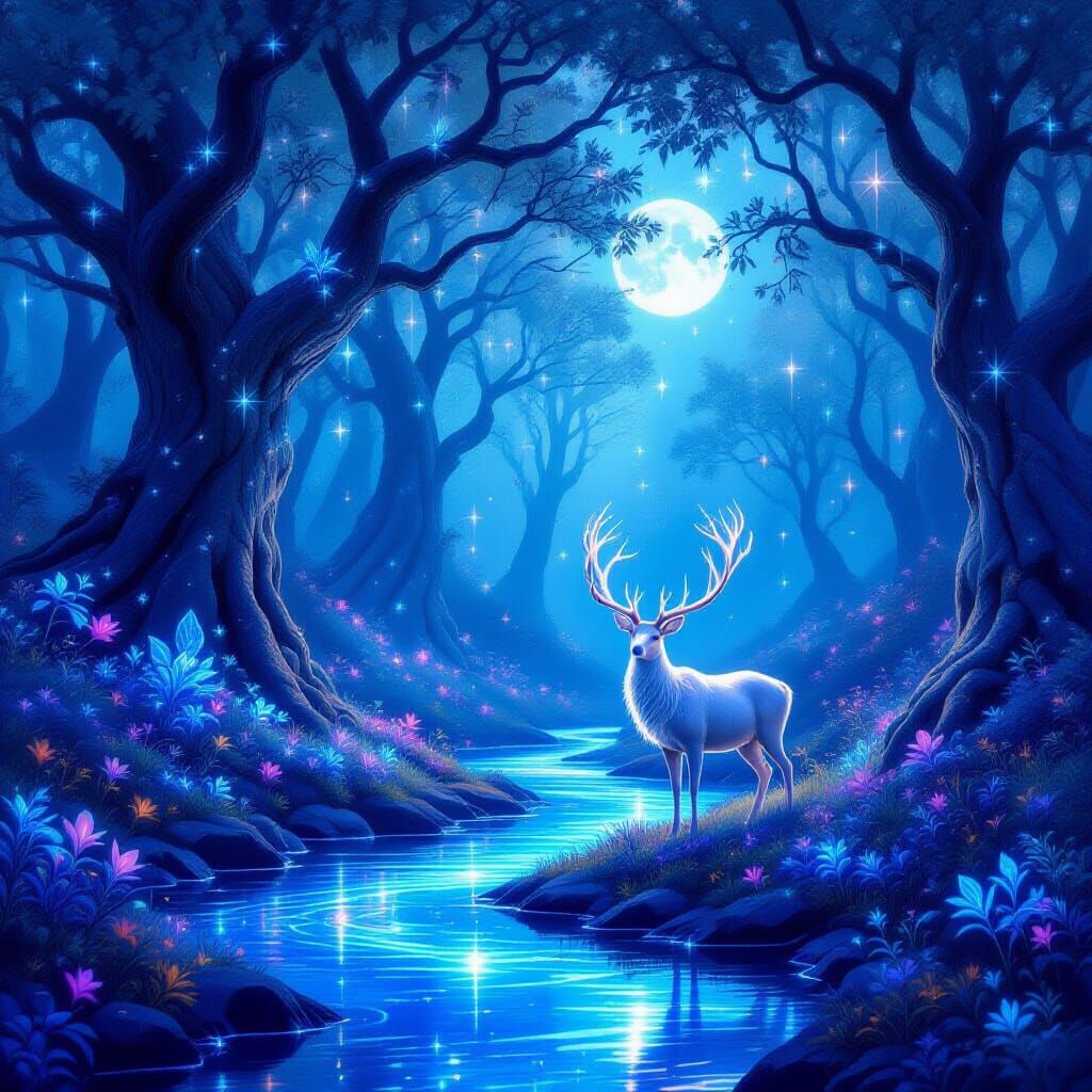 Ethereal Starlight Forest with Moonlight Rivers