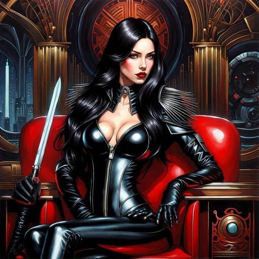 Confident Woman in Futuristic Gothic Style