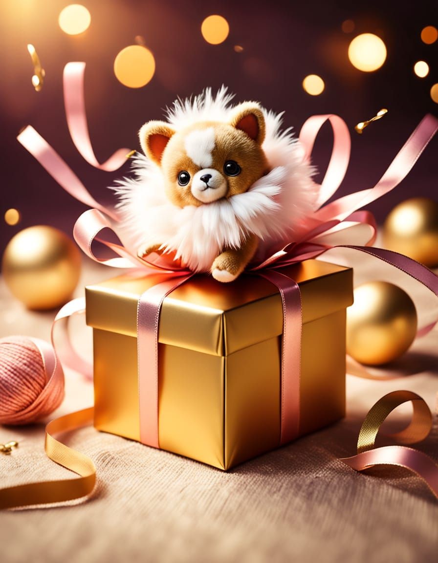 Open Gift Box Explodes With Knitted Toys in Studio Light