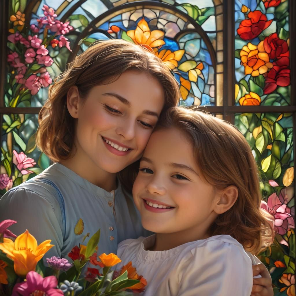 Loving Child Portrait with Stained Glass Window