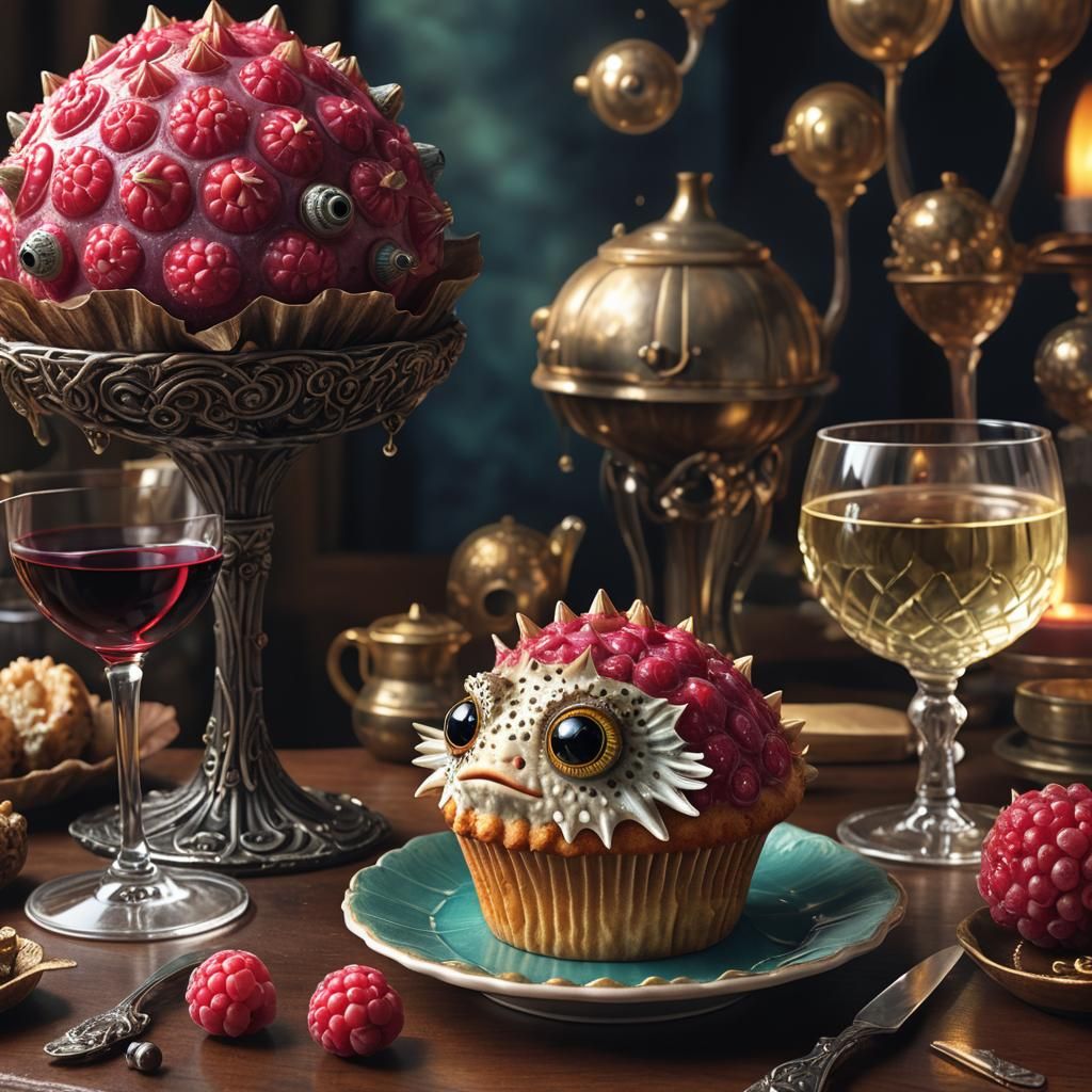 Pufferfish Muffin Fantasy Art in Dreamy Style