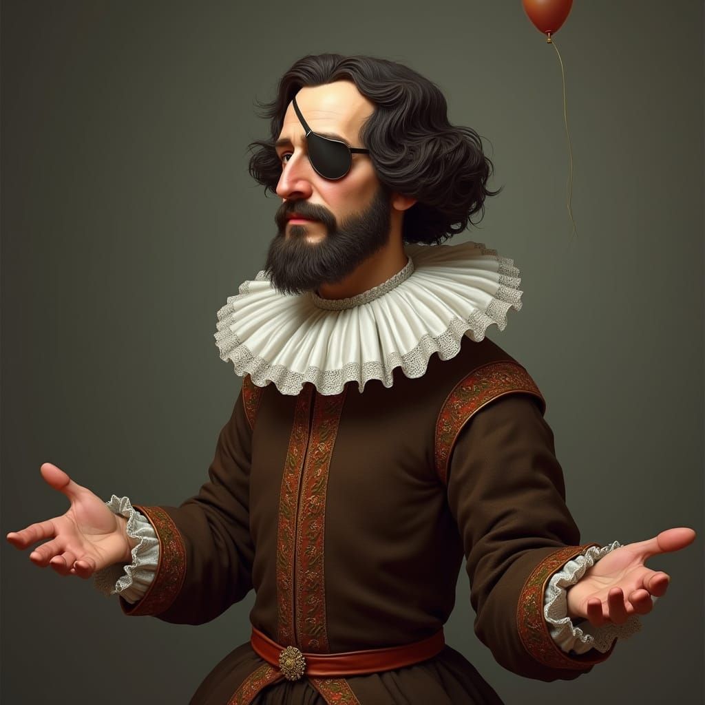 Portrait of Luís Vaz de Camões in 16th-Century Style with Ru...