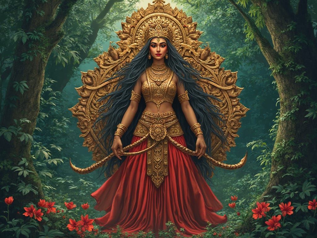 Majestic Hindu Goddess Abishika in Whimsical Fantasy Art