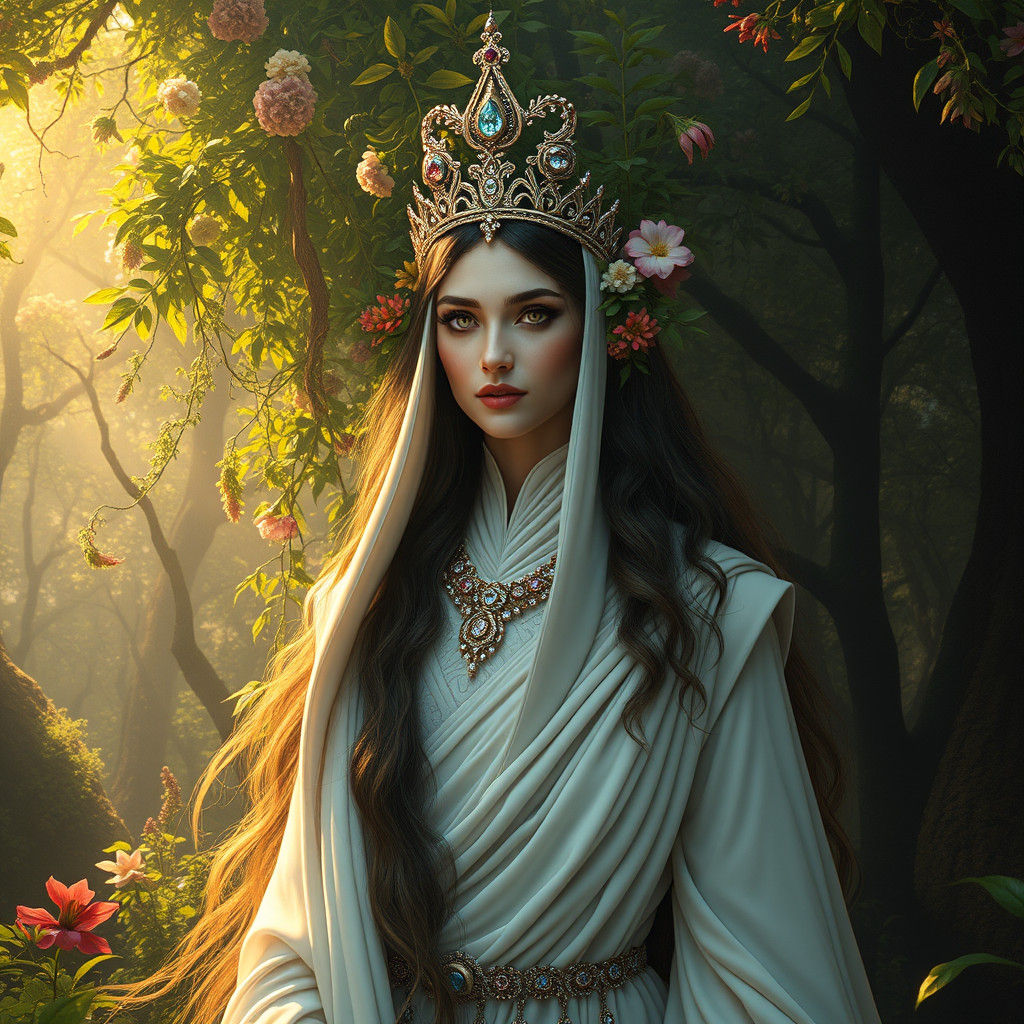 Iranian Health Goddess Haurvatat in Lush Forest