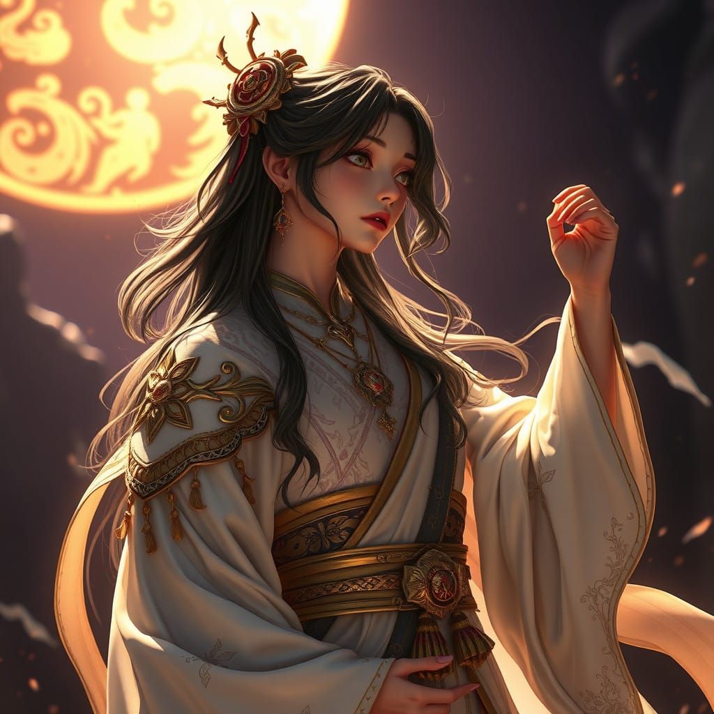 Ethereal Goddess Disciple in Dark Fantasy Realm