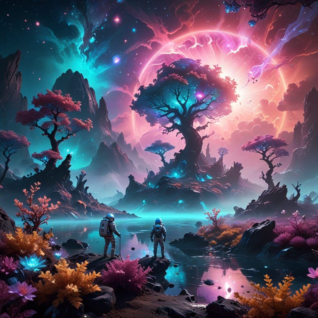 Astronauts Explore Bioluminescent Alien Planet