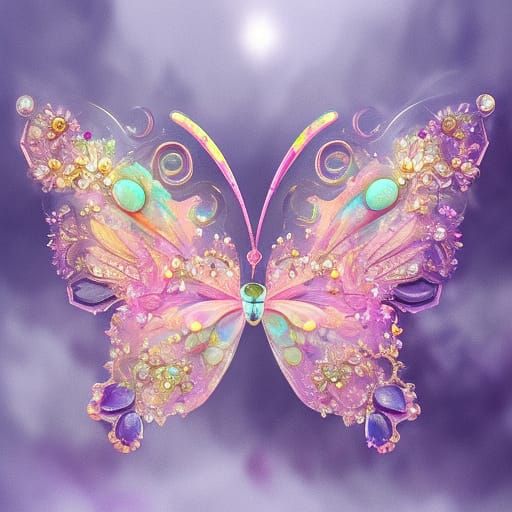 Crystal Flowers with Butterfly: Digital Matte Painting