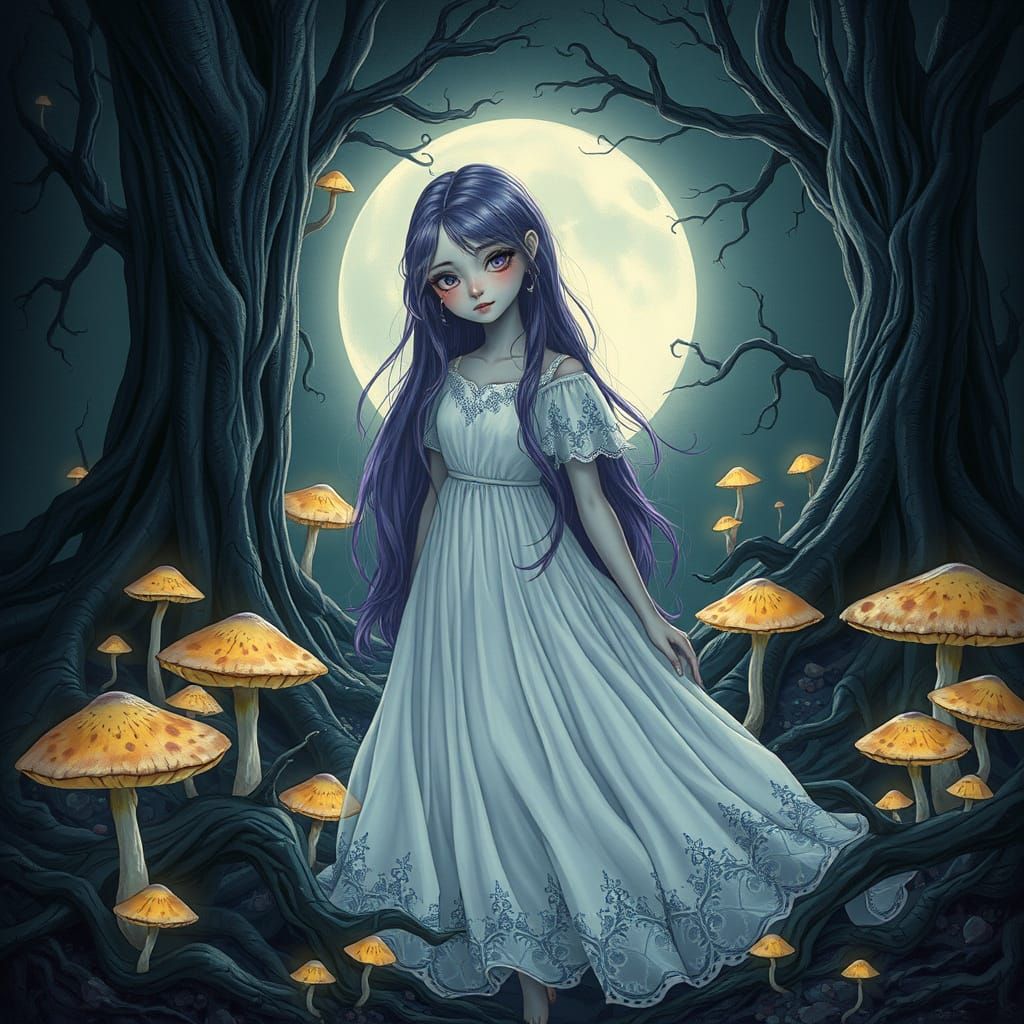 Enchanted Moonlit Siren in Whispers of a Mystical Forest