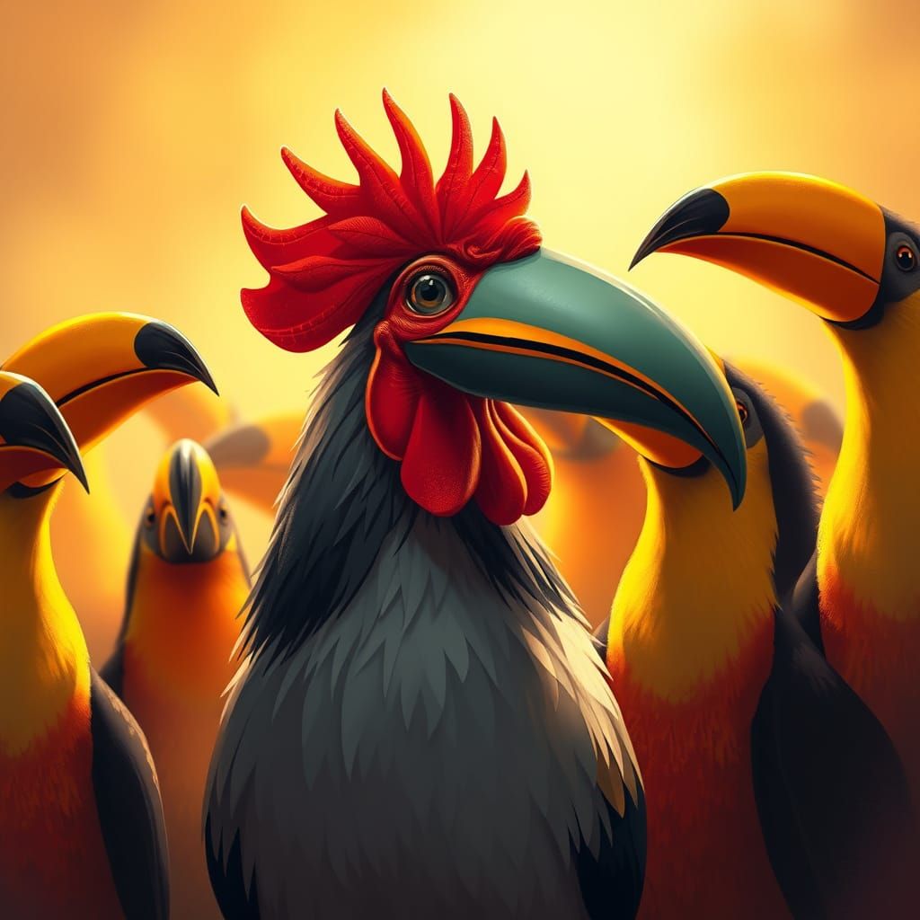 Rooster with Toucan Beak Among Toucans Digital Art