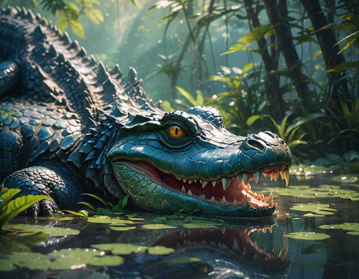 Alligator Portrait in 3D Anime Style