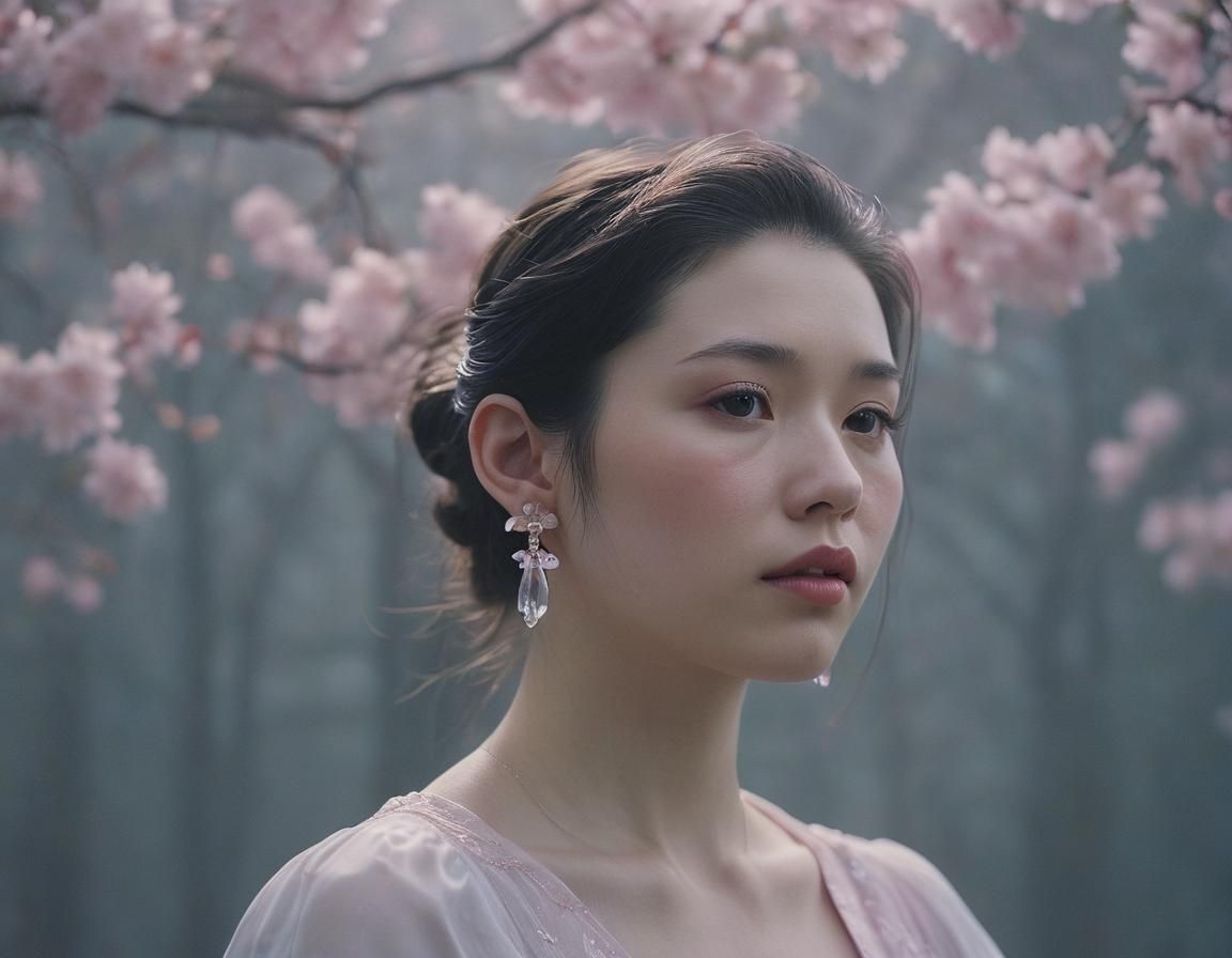 Cinematic Portrait of Woman with Sakura Earring