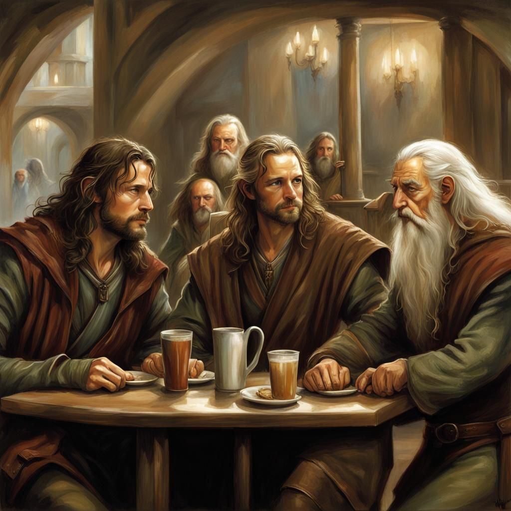 Characters at Cafe in Nighthawks Style