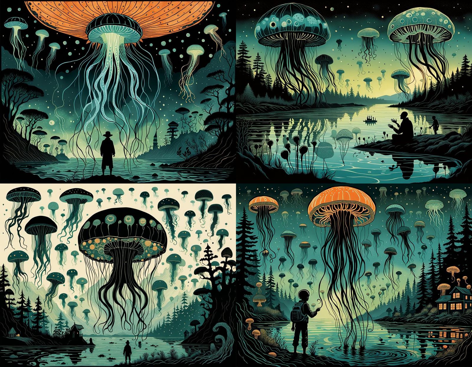 Alien Jellyfish Invasion in Cut-Out Animation Style