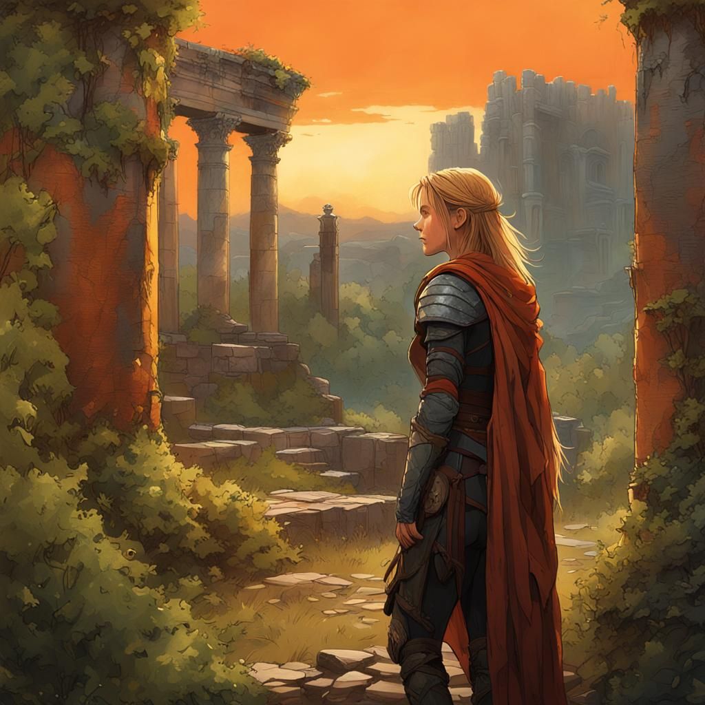 Gabrielle Amidst Ancient Ruins: Digital Matte Painting