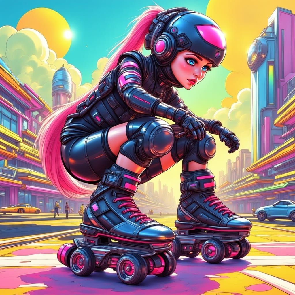 Cyberpunk Roller Skater with Neon Accents