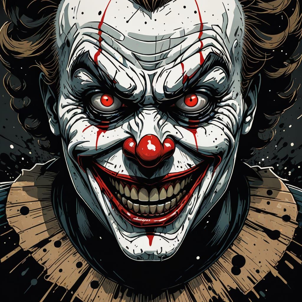 Psychotic Killer Clown Face in Dark, Anime Style