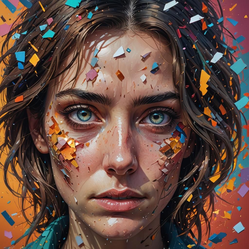 Woman with striking eyes looking lost. Half of her face begi...