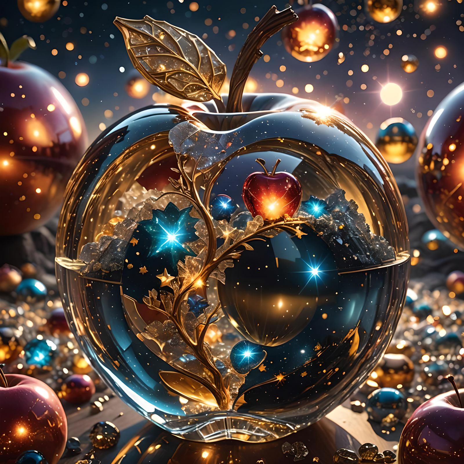 Galaxies Inside Crystal Apple: Hyperrealistic Digital Art