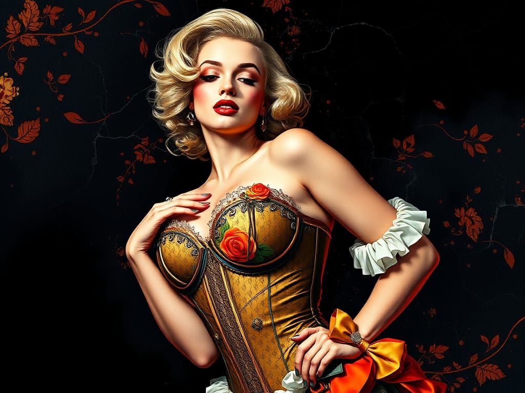 Sumptuous Baroque Portrait of Marilyn Monroe in Corset and R...