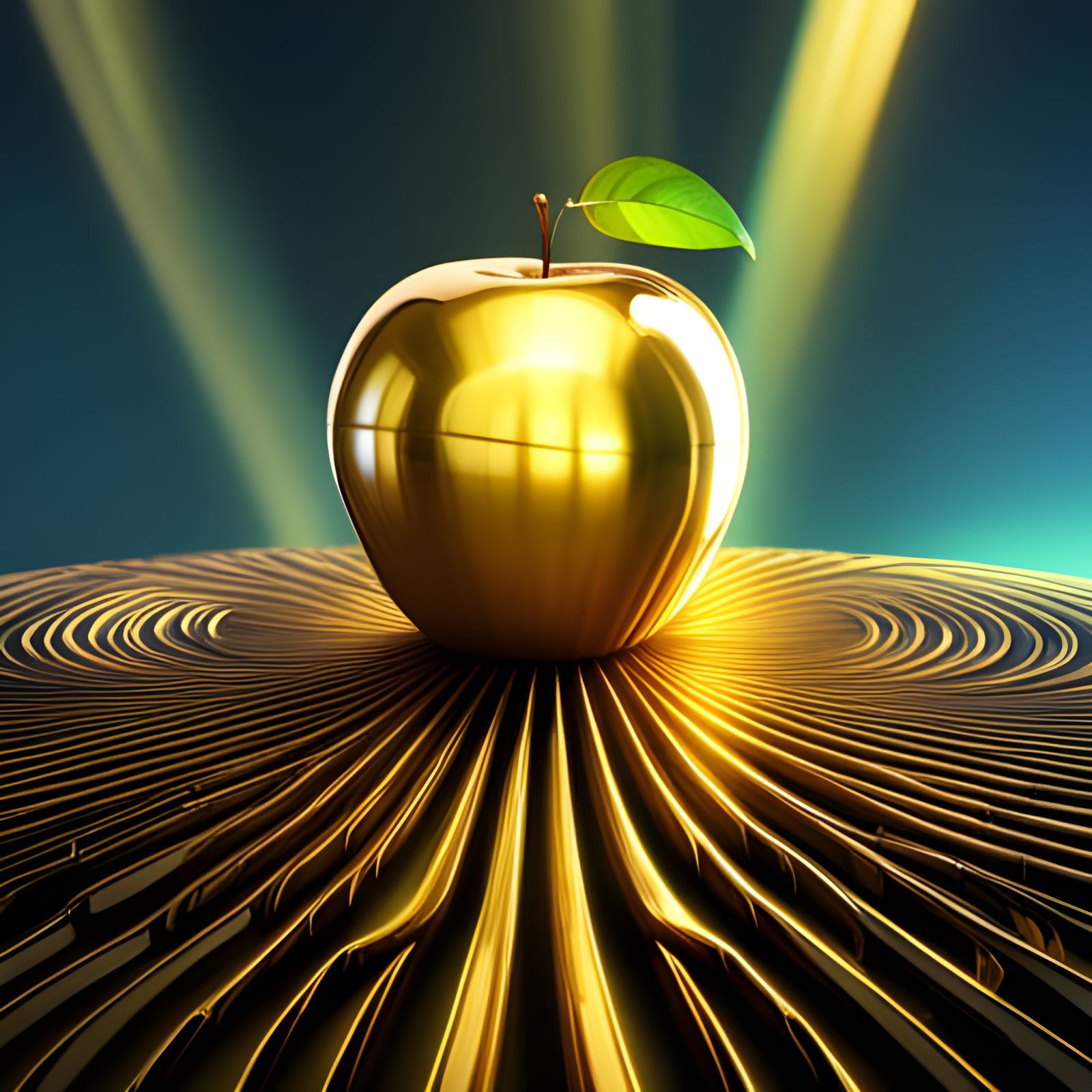 Shiny Golden Apple in Detailed Matte Painting Style