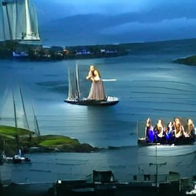 Celtic Woman Sailing in Harbor Scene