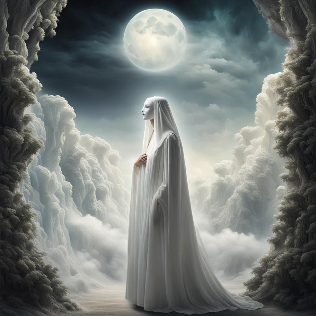 Ethereal White Face Emerges in Dreamscape