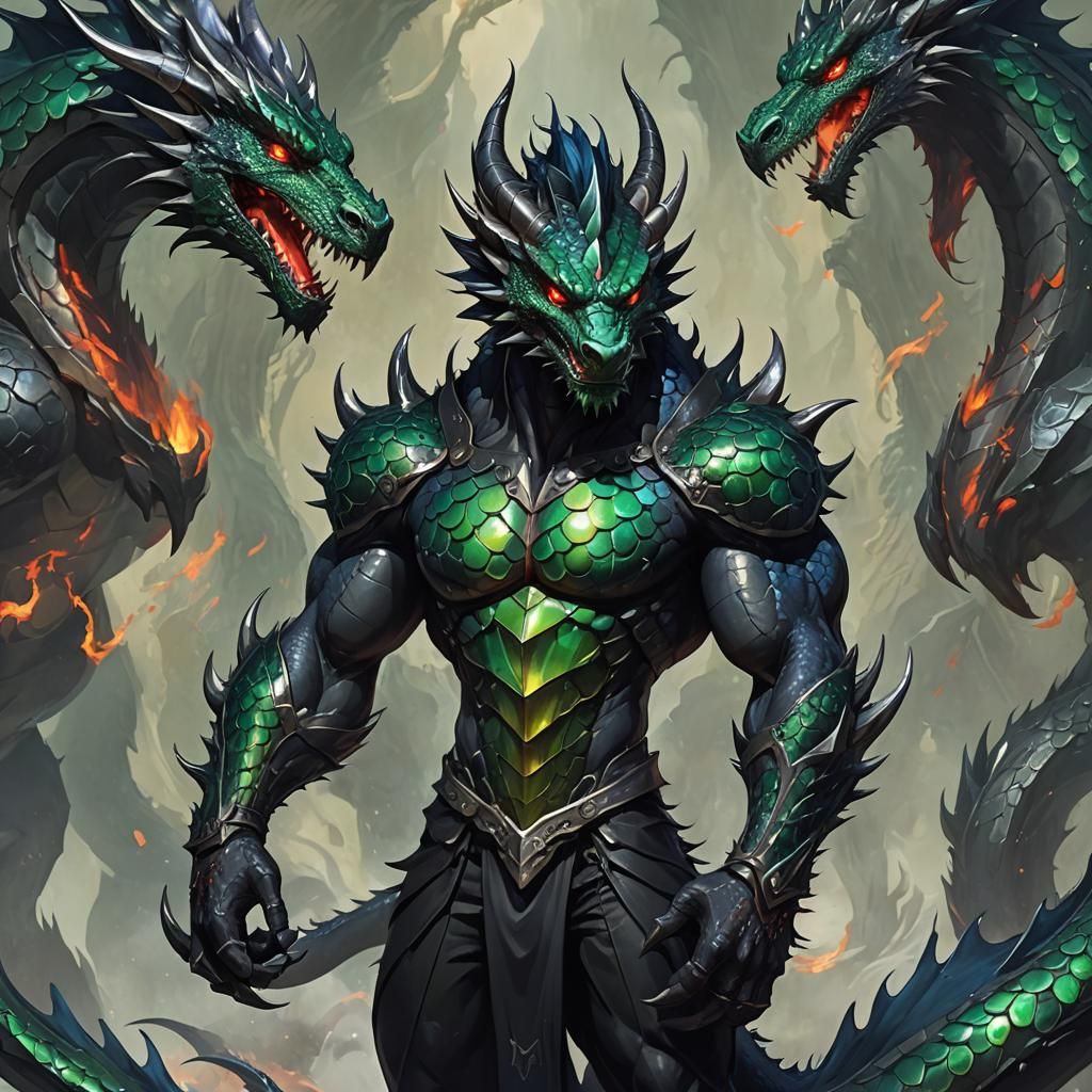 A striking portrait of a unique anthropomorphic dragon, show...