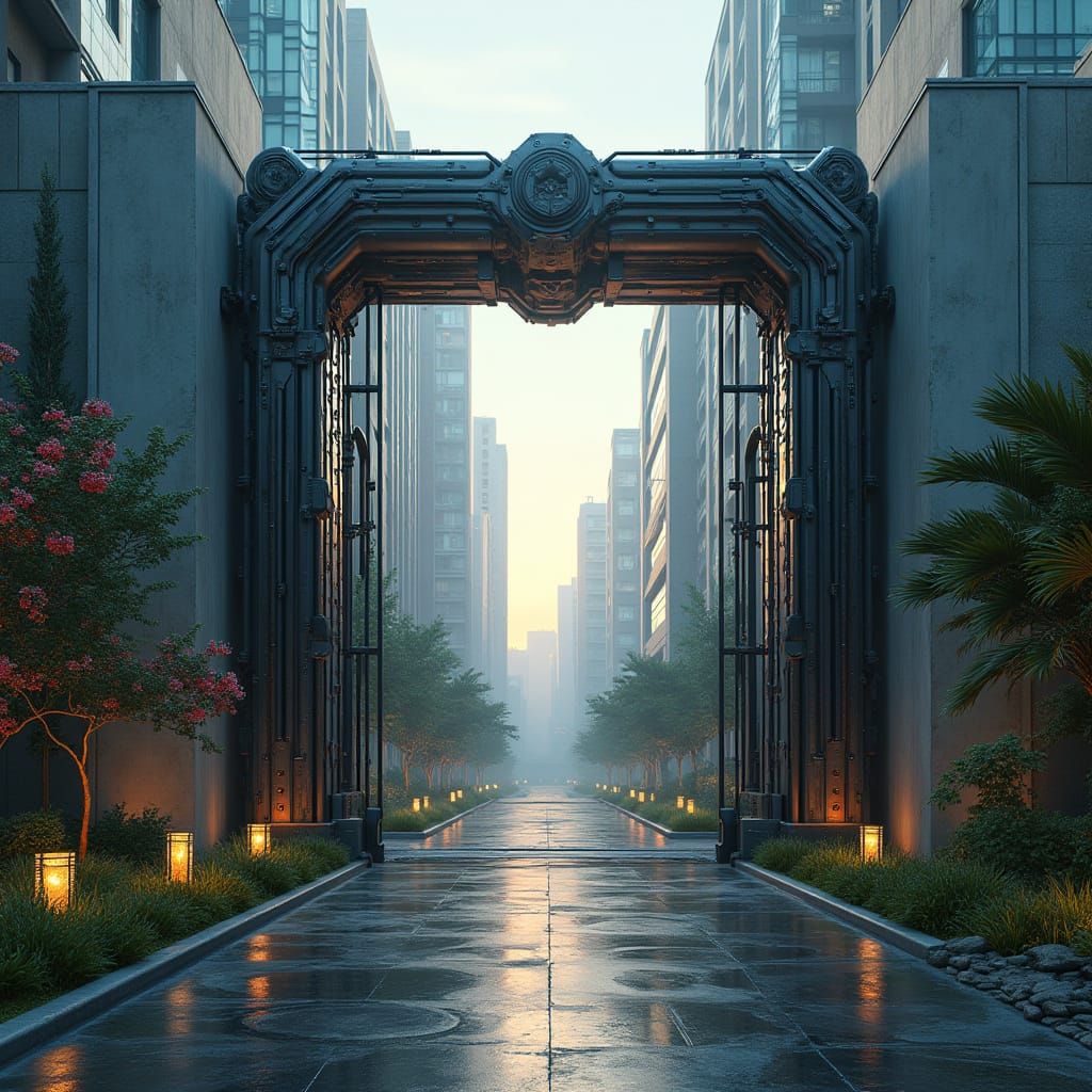 Gate to Cyberpunk Luxury Community