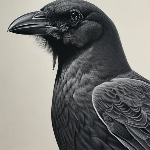 Hyperdetailed Charcoal Drawing of Raven in Barn