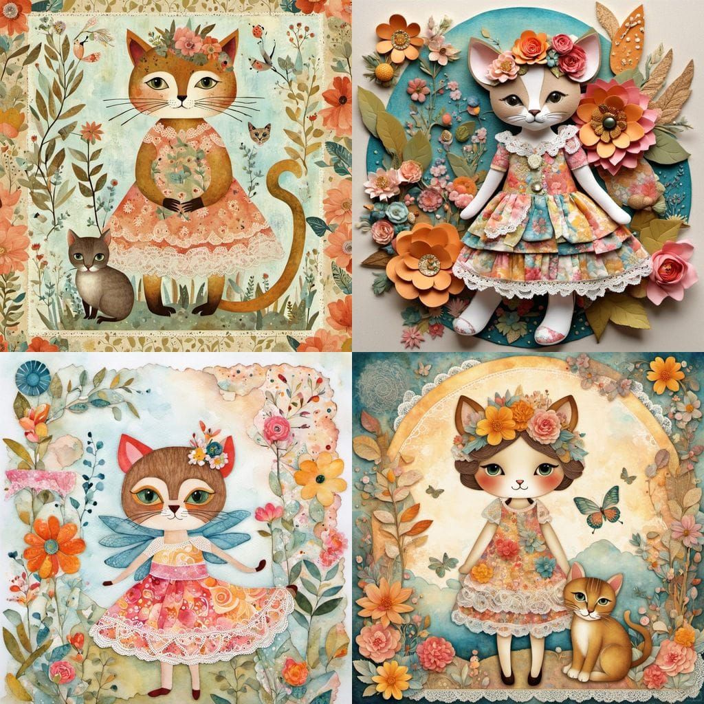 Mountain Lion Fairy Adorns Kitten in Whimsical Collage
