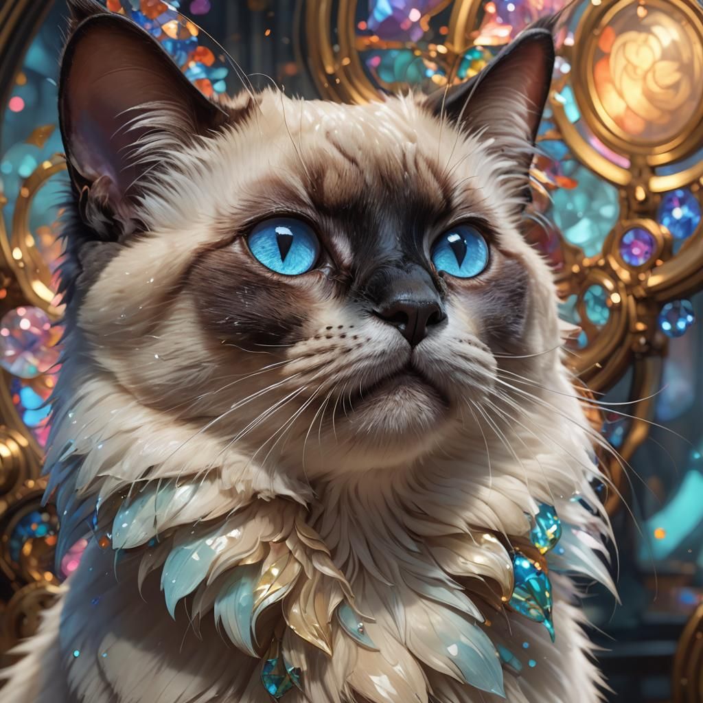 Elegant Glass Cat Portrait, Hyperdetailed Digital Art