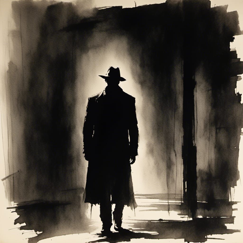 Film Noir: Figure Reaching for Light in Shadows