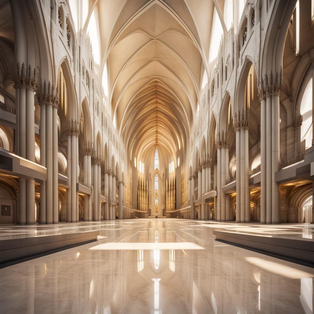 Futuristic Catholic Cathedral in Brutalist Style