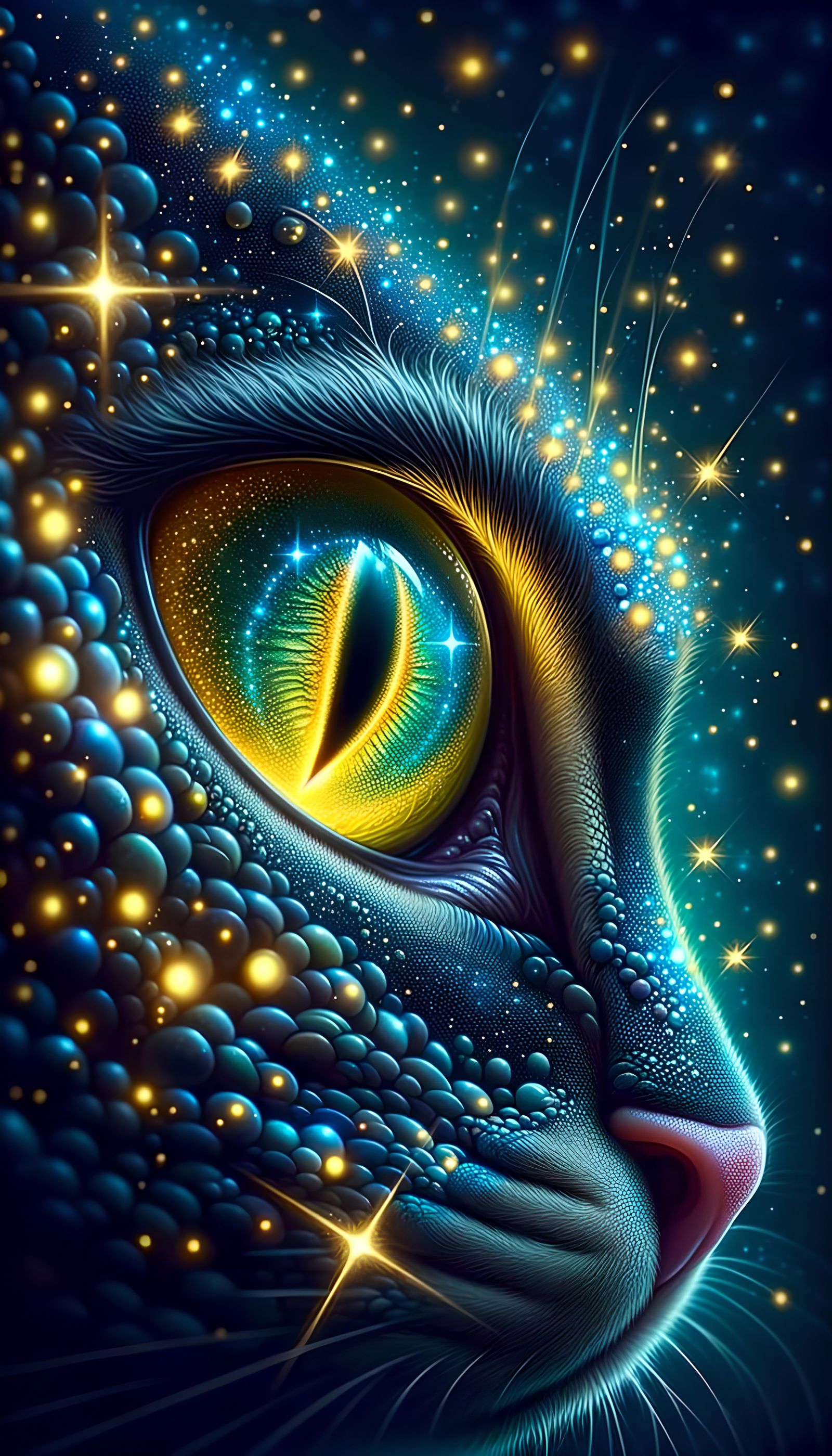 Black Cat's Eye Reflecting Starry Night Sky