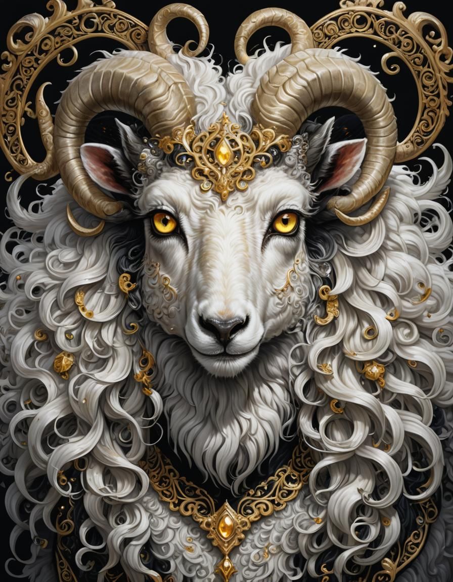 Dark Fantasy Fairy Sheep Portrait in Anime Style