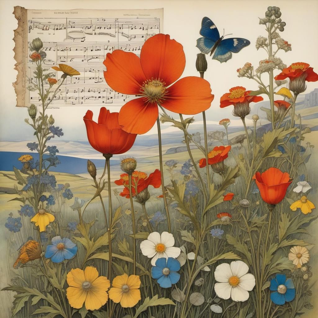 Wildflower Collage in Mixed Media Style