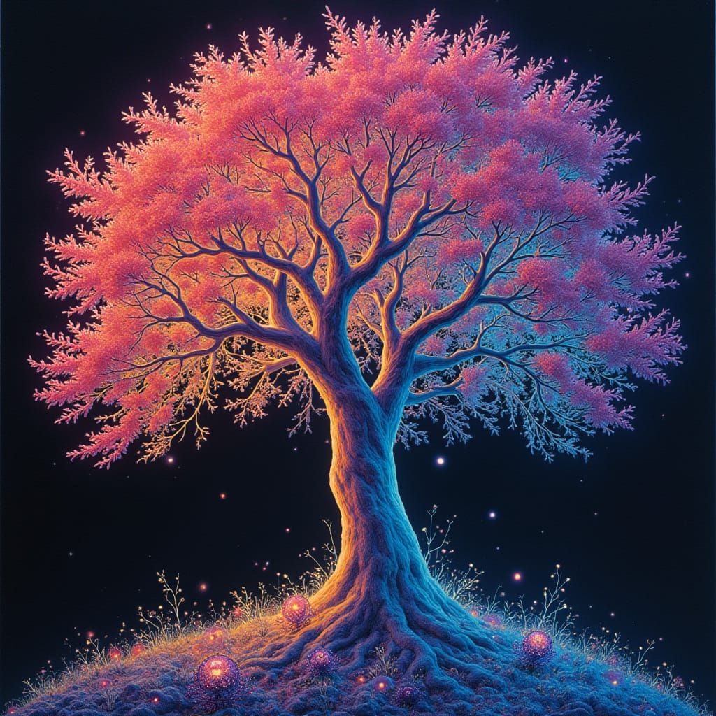 Ethereal Tree Formations in Iridescent Hues