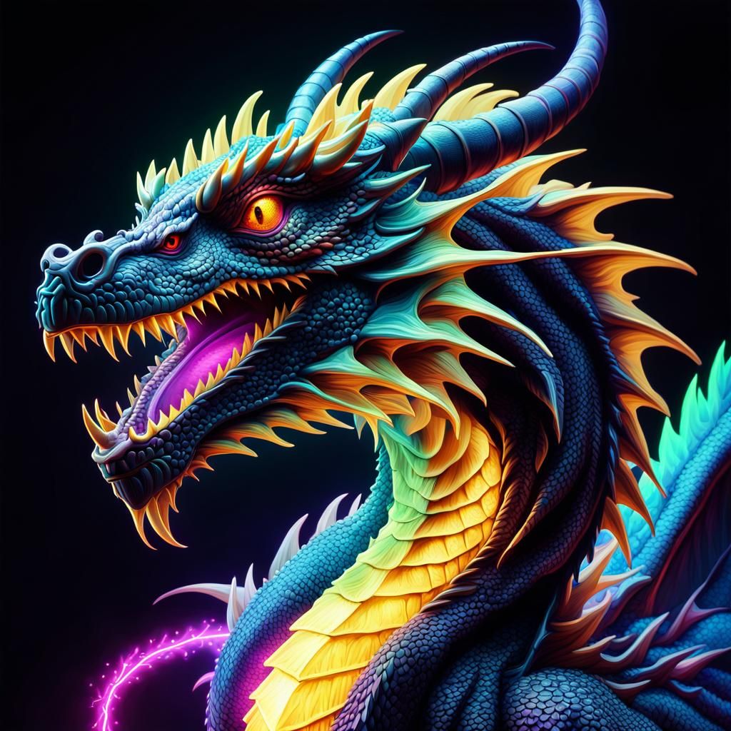 Electric Neon Dragon in Digital Art Style
