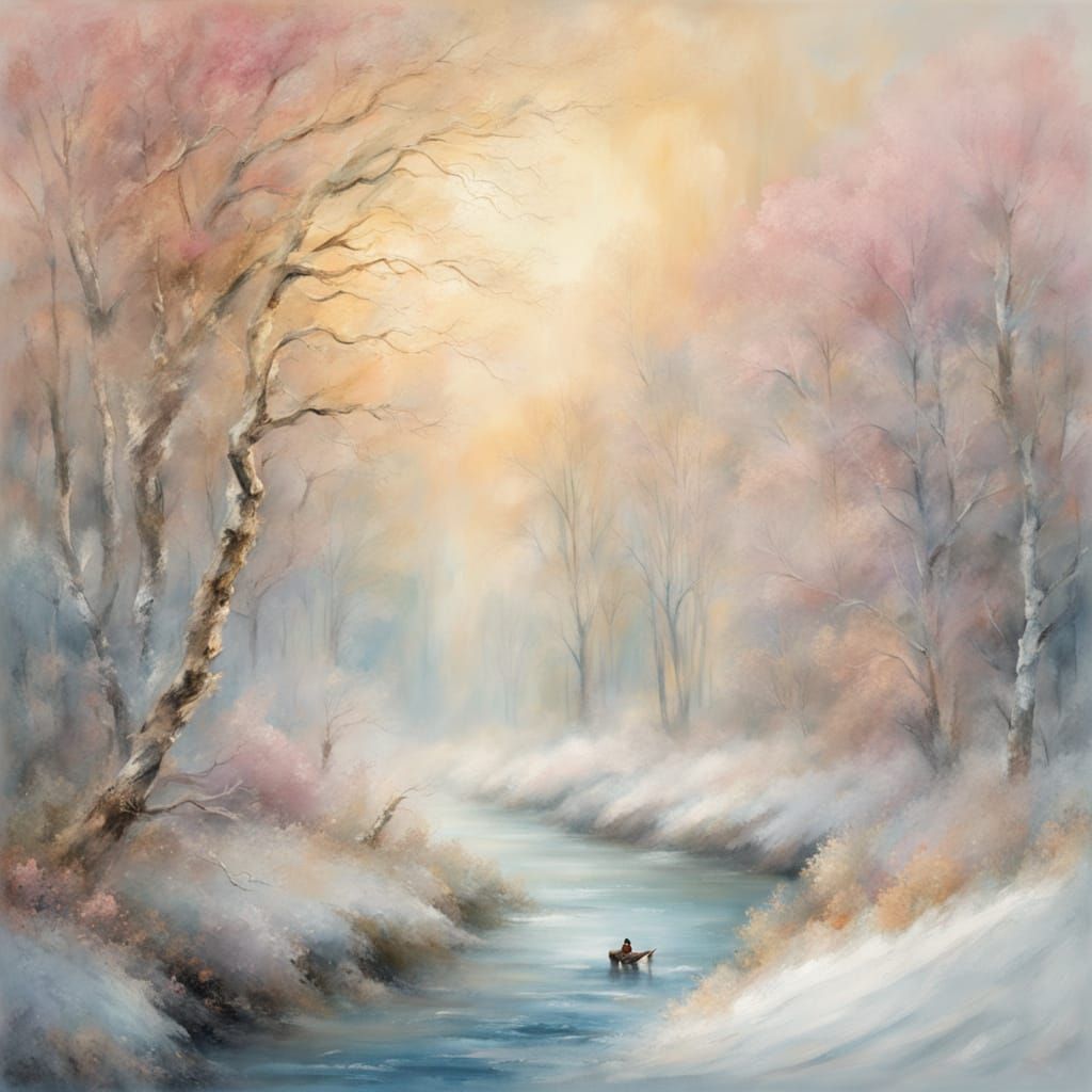 Whimsical Watercolor Mink in Ethereal Winter Landscape