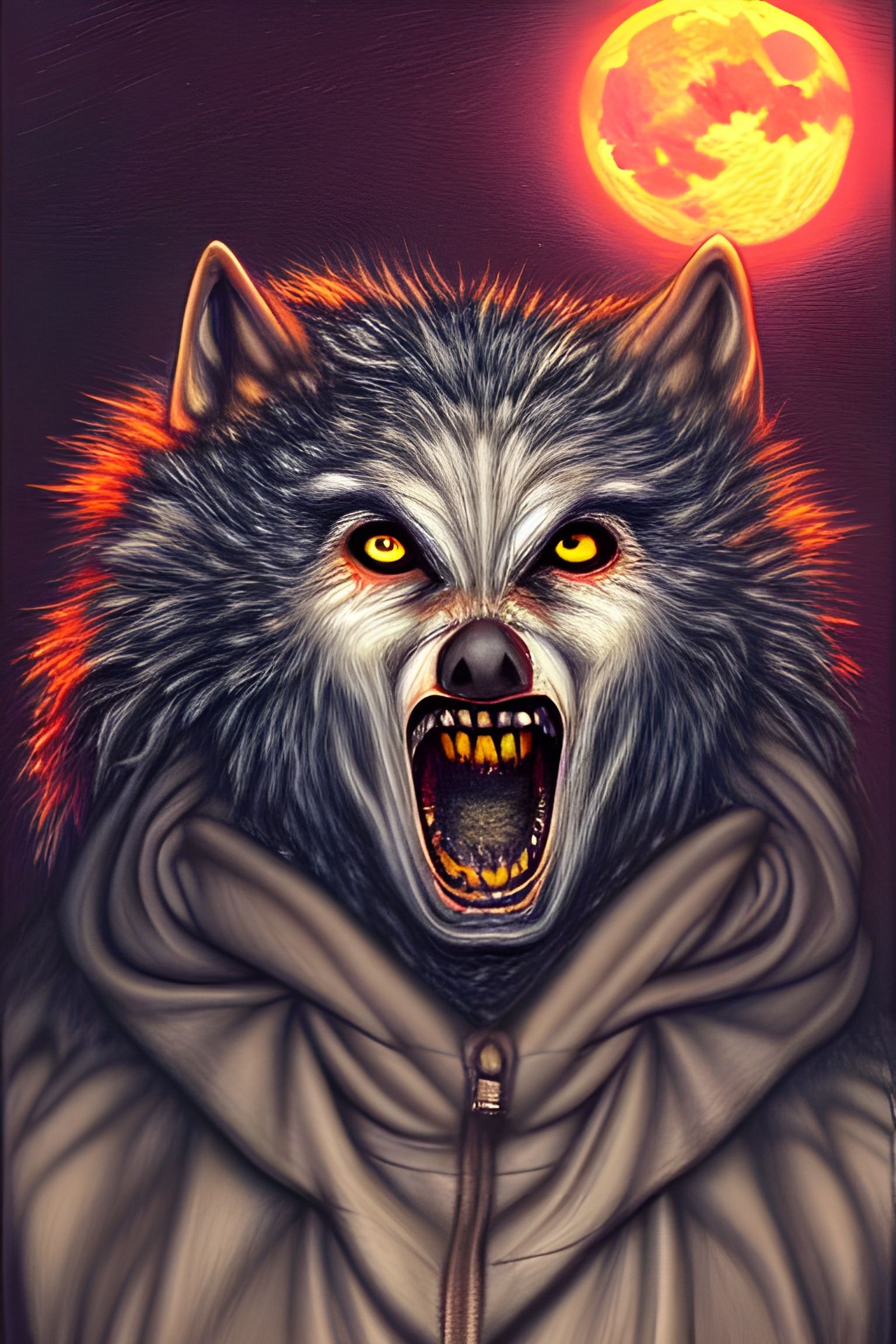 Teenage Werewolf Howling at Moon in Hyperdetailed Portrait