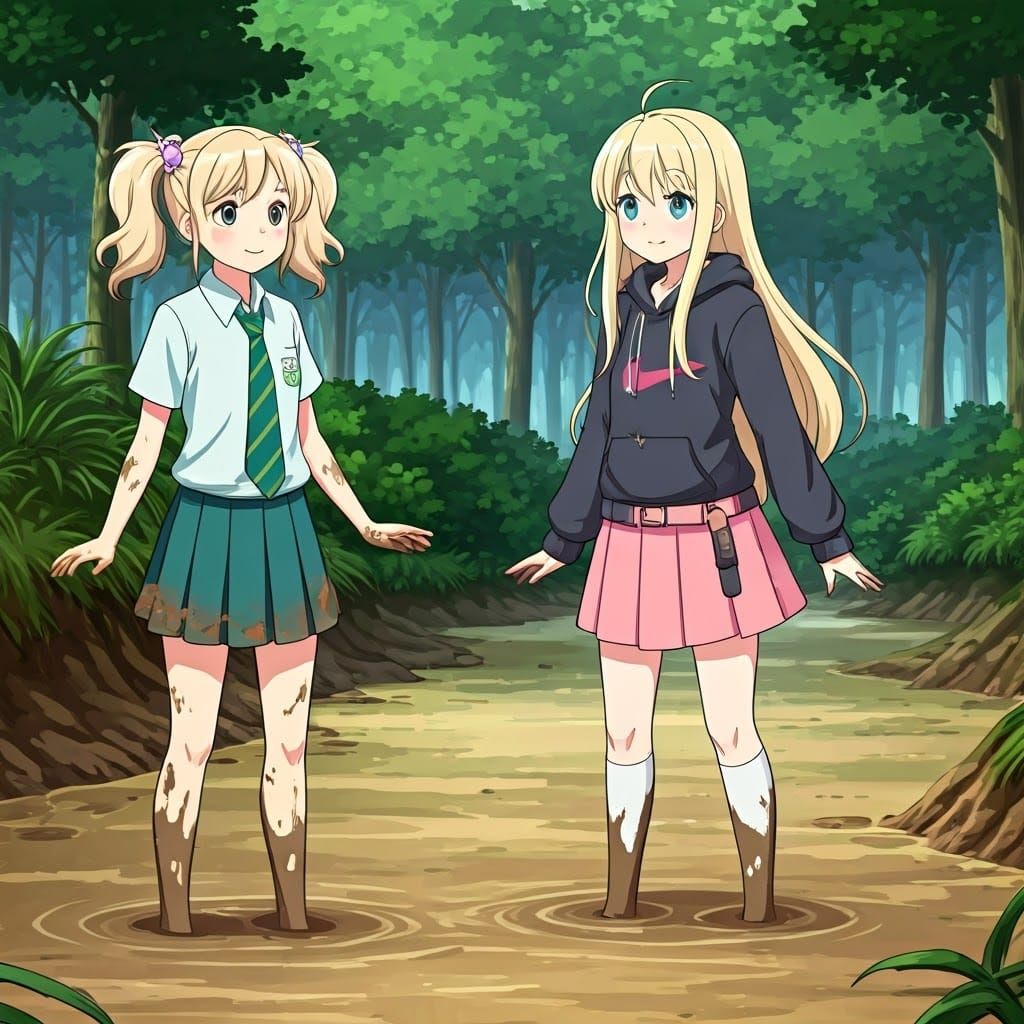 Girls Playing in Mud at Nature Reserve