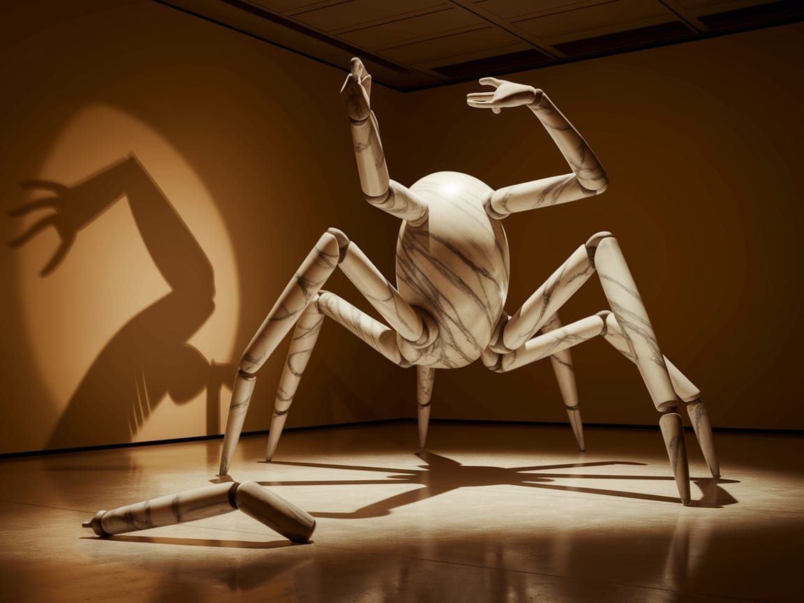 Ethereal Marble Sculpture with Twisting Arachnid Form