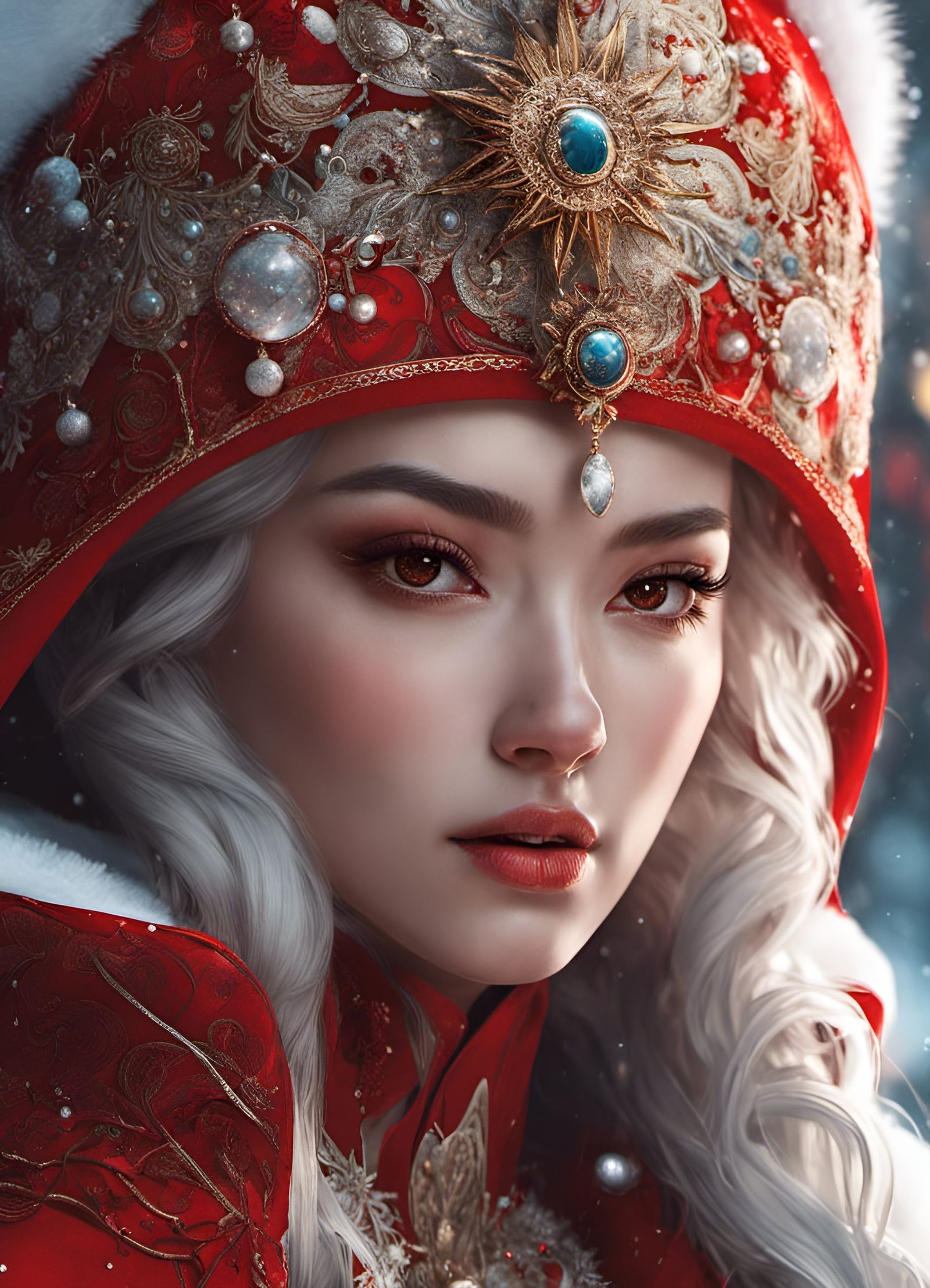 Elaborate Christmas Winter Goddess in Hyperdetailed Style