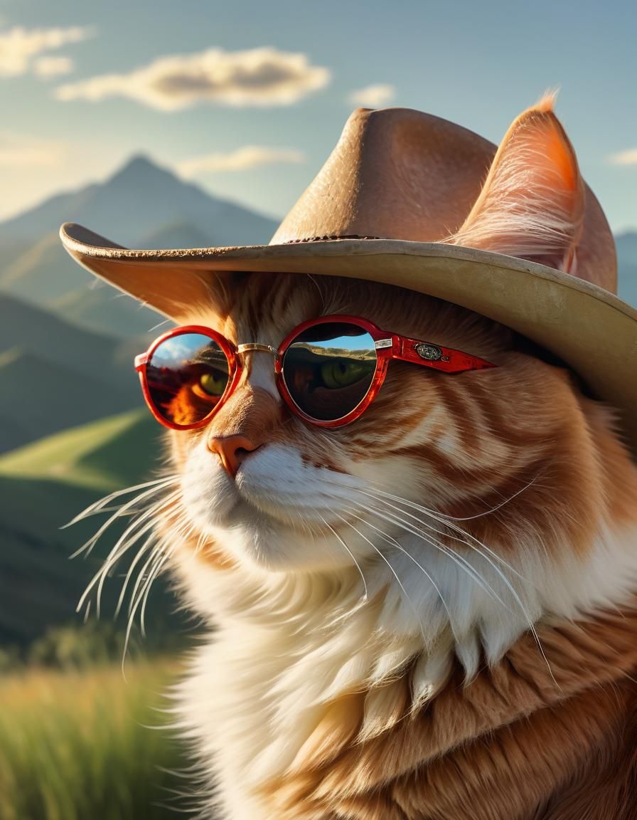Cowboy Cat with Mirrored Sunglasses in Oil Painting