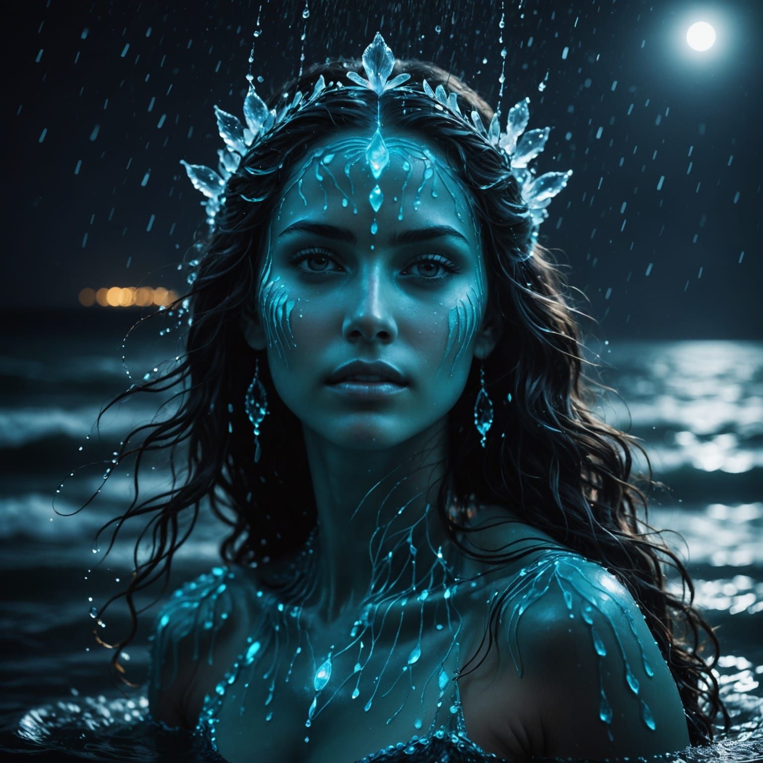 Ocean Goddess Emerges at Night