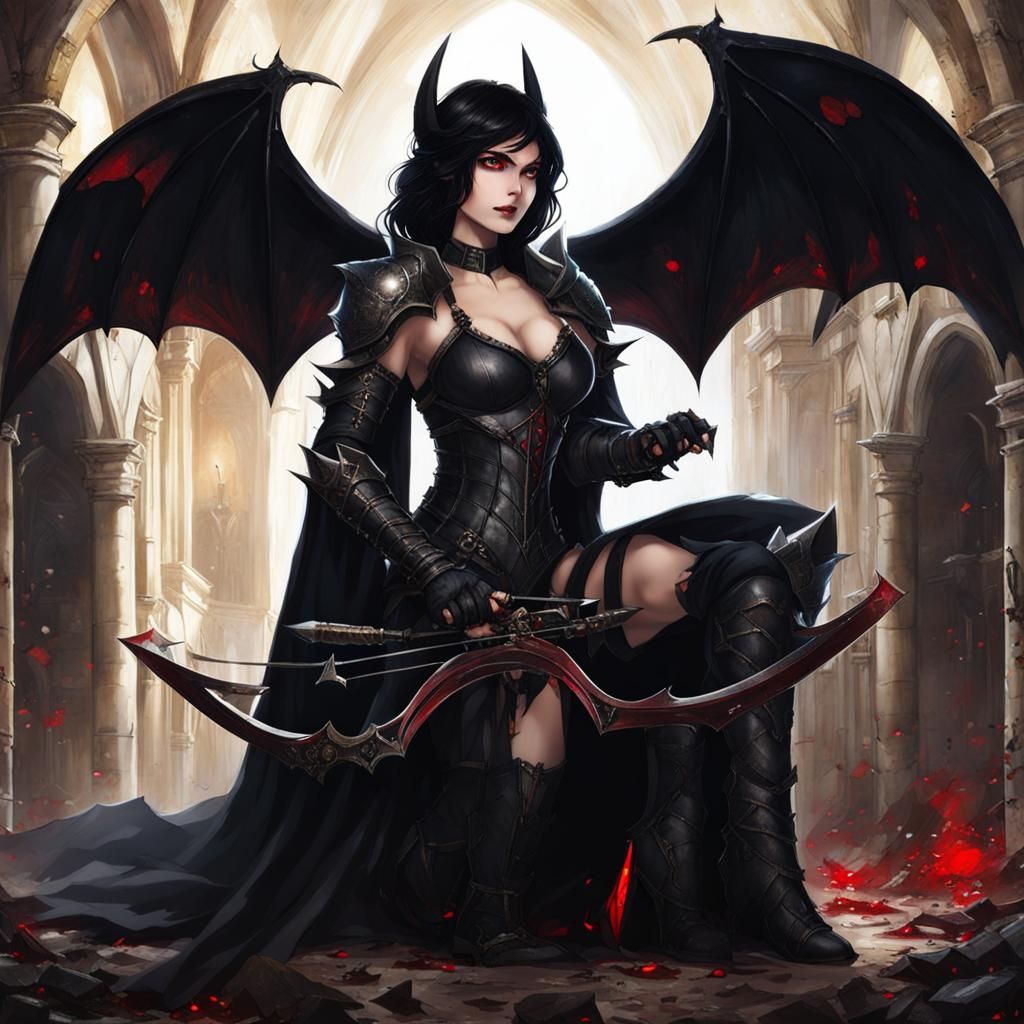 Female Succubus in Ruined Church with Crossbow