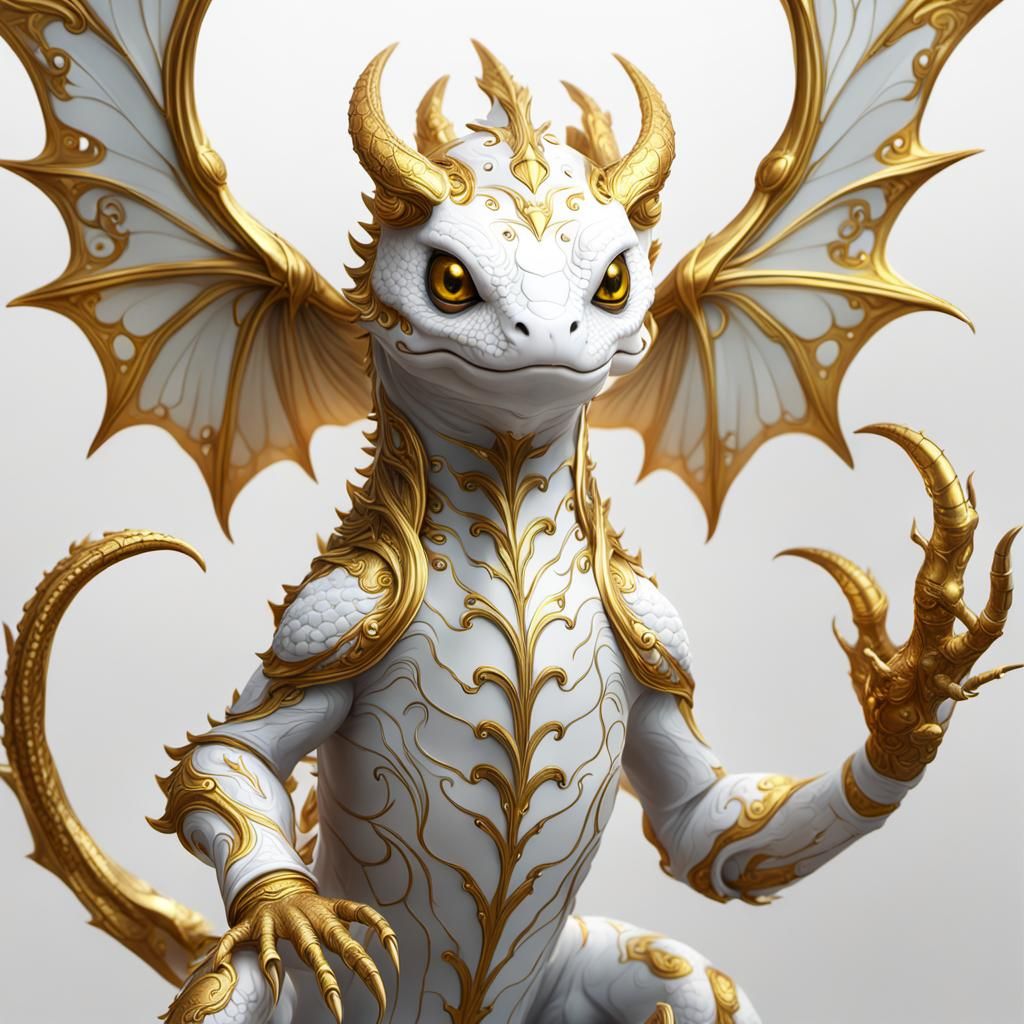 Angelic Seraphim Salamander in Gold and White