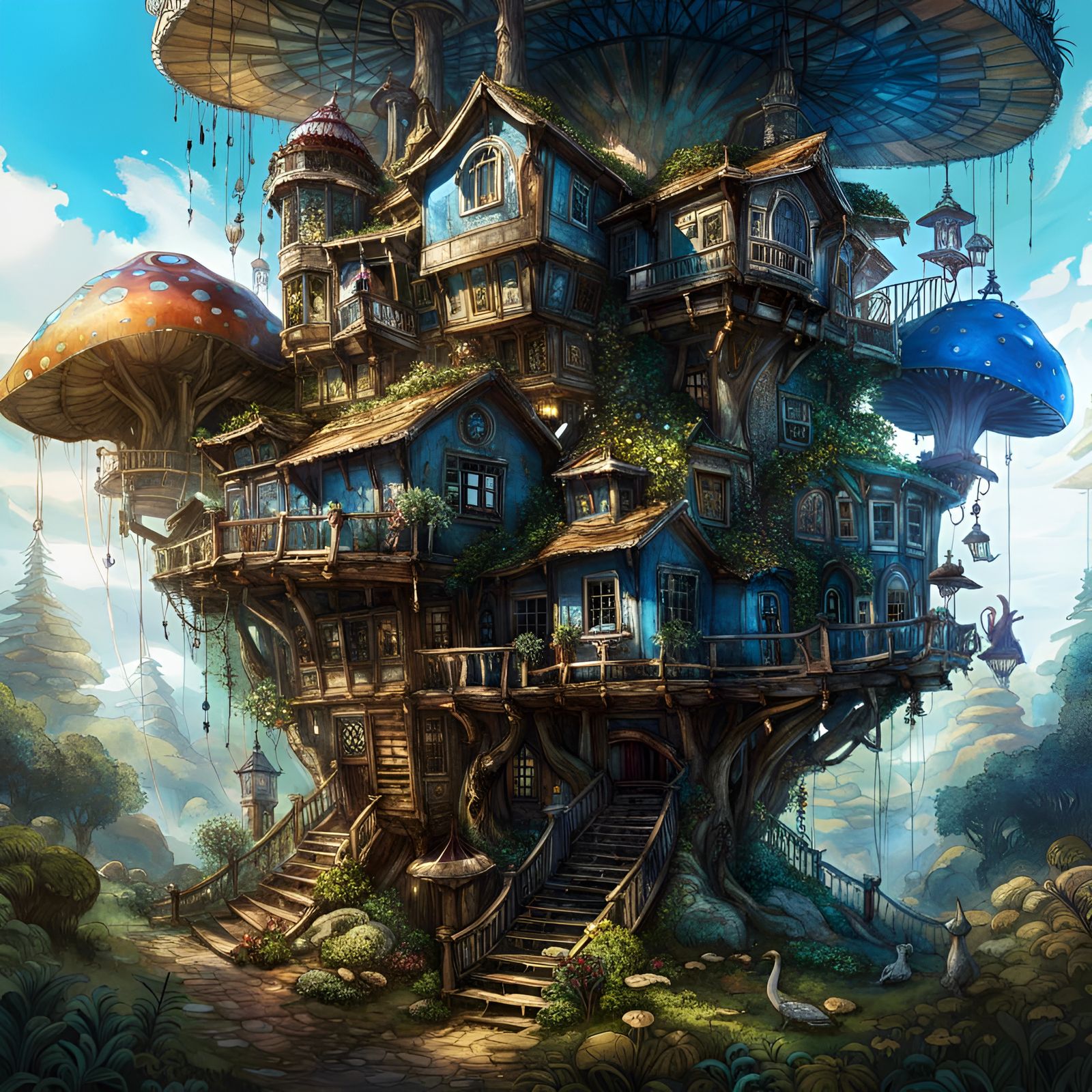 Enchanted Shroom Treehouse Mansion in Forest