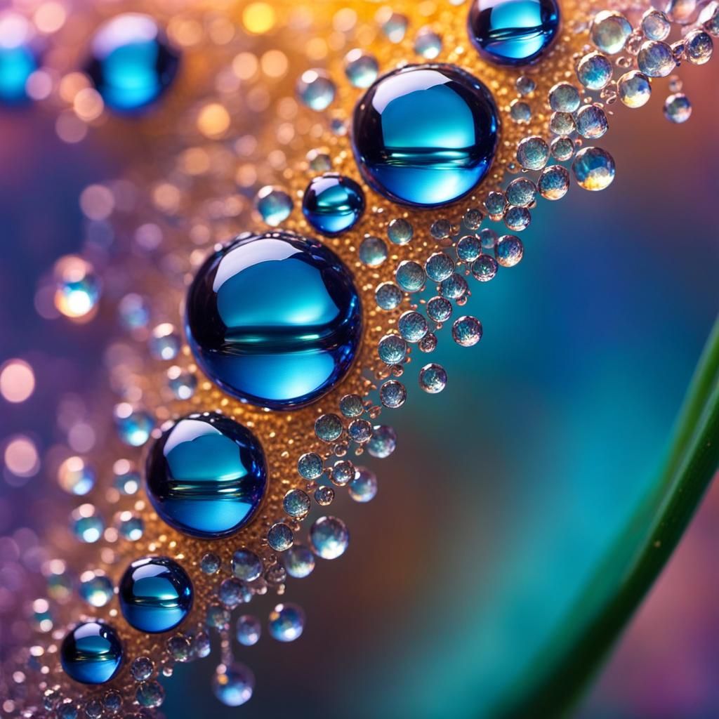 Sparkling Water Droplets on Textured Surface in Macro Closeu...