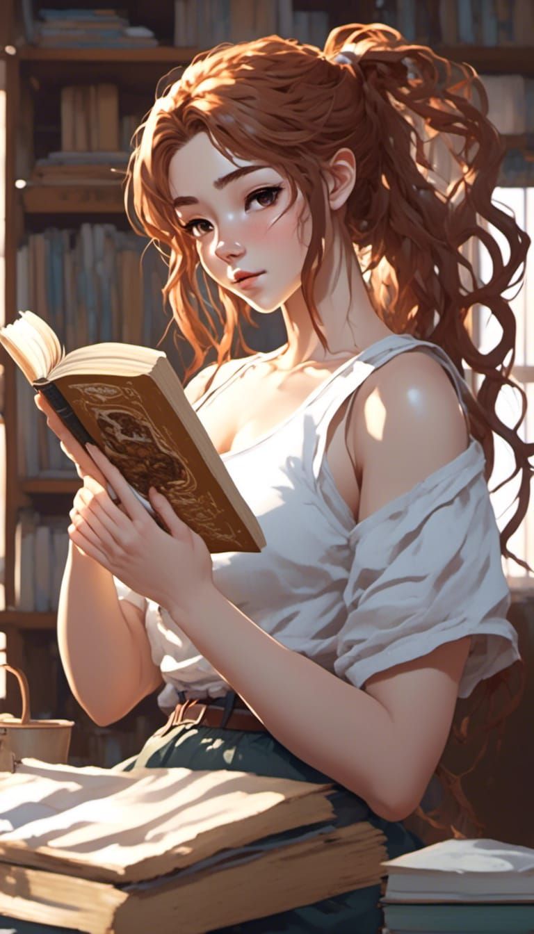 Anime Woman Reading in Dorm Room